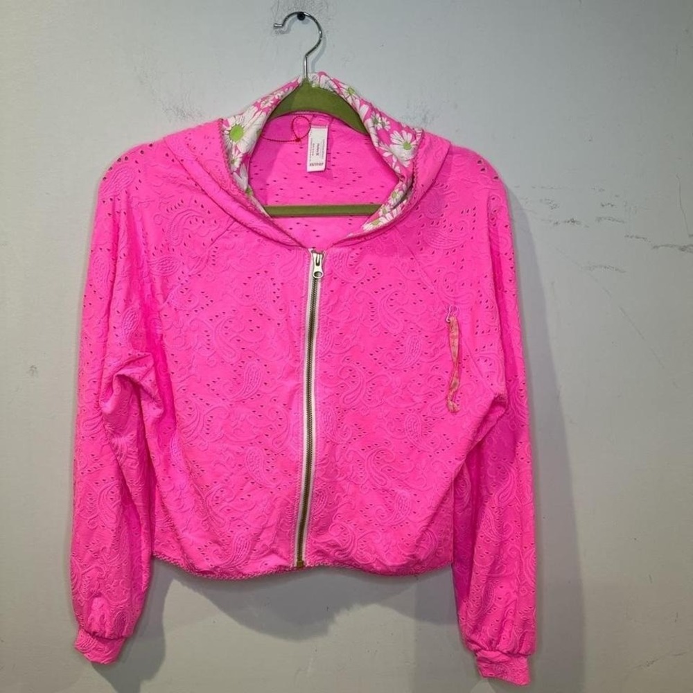 Love Shack Fancy x Hurley Pink eyelet zip hoodie jacket XS NWT